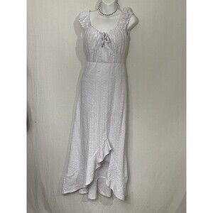 DEREK HEART White Eyelet Maxi Dress Lined. Padded. Size M Milk Maid Cottage Core